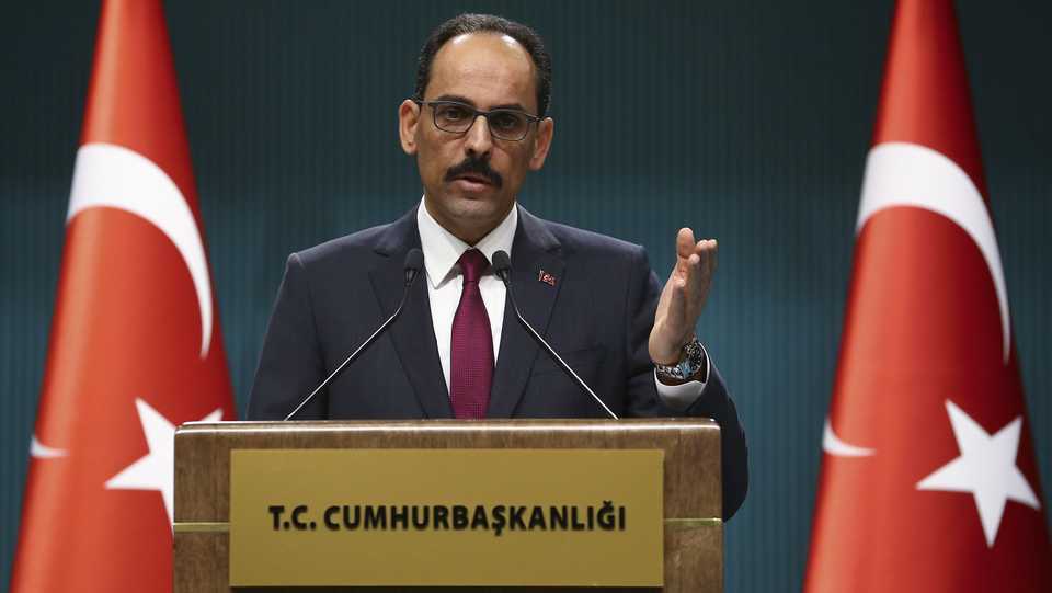 Presidential spokesman Ibrahim Kalin holds a press conference at Presidential Complex in Ankara, Turkey on March 7, 2018.