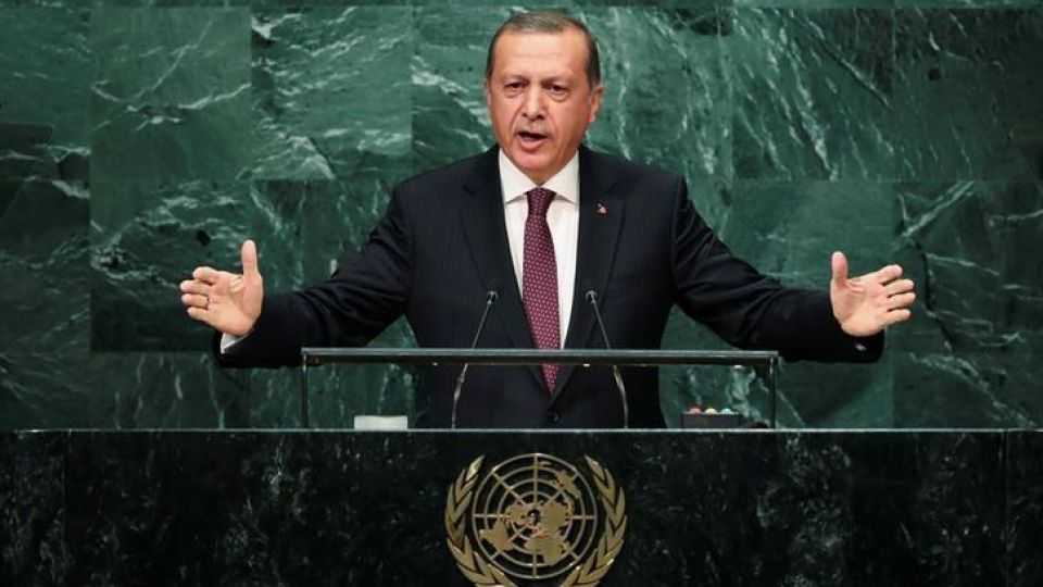 Turkish President Recep Tayyip Erdoğan addresses the United Nations General Assembly.