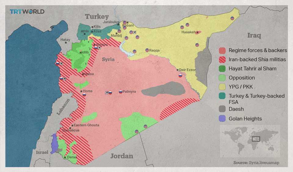Areas of influence in Syria as of April 4.