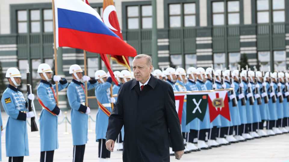 Turkish President Recep Tayyip Erdogan attends a welcoming ceremony at the Presidential Palace in Ankara, Turkey April 3, 2018.