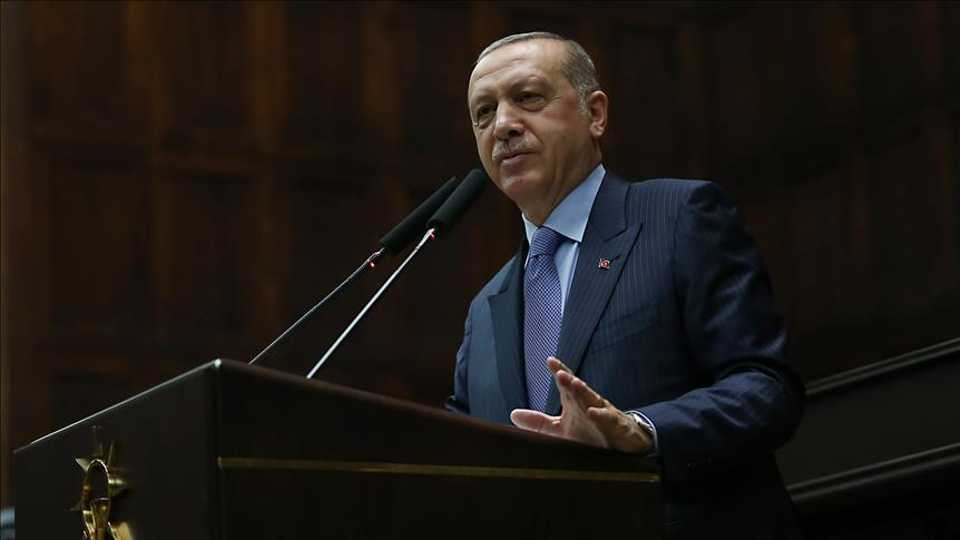 President of Turkey and the leader of the Justice and Development (AK) Party Recep Tayyip Erdogan makes a speech at the Grand National Assembly of Turkey (TBMM) in Ankara, Turkey on May 8, 2018.