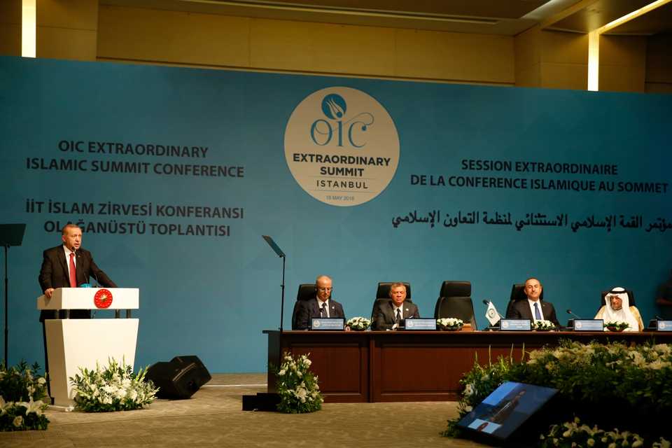 Turkey's President Recep Tayyip Erdogan addresses the OIC.