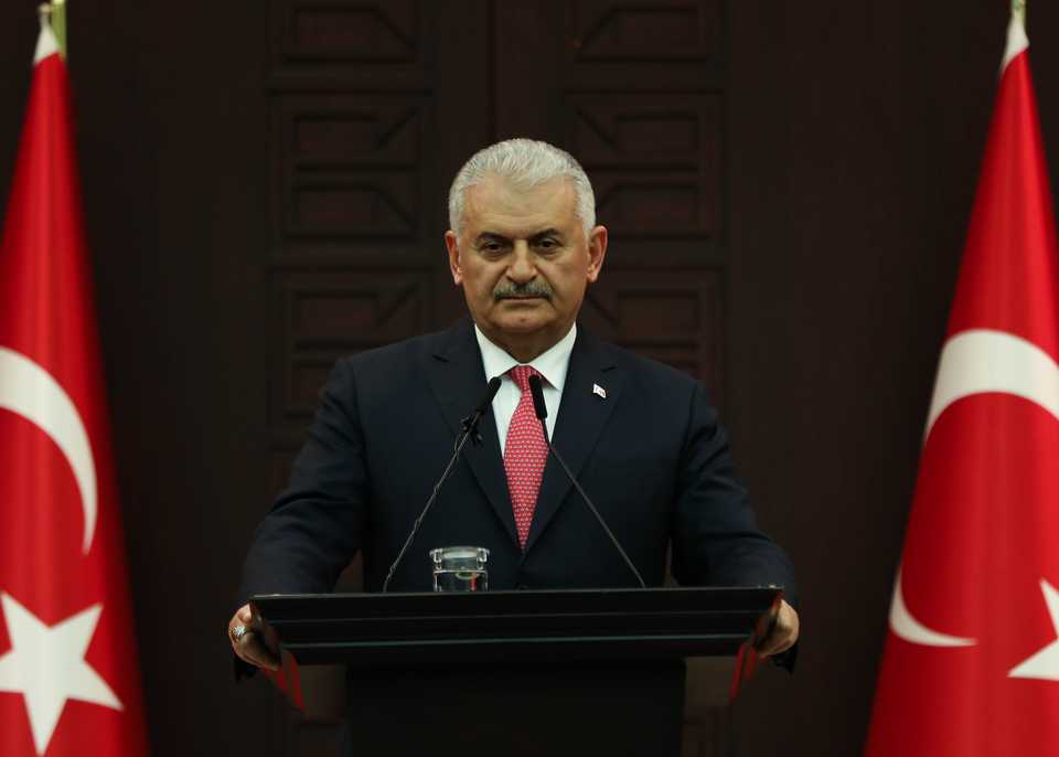 Turkish Prime Minister Binali Yildirim speaks to the press following the Council of Ministers meeting in Ankara, Turkey on April 30, 2018.