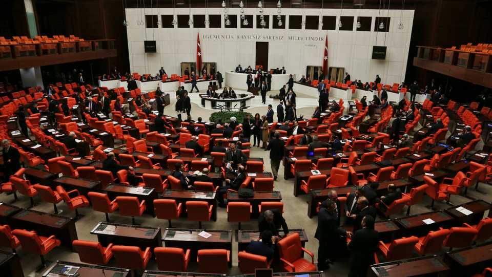 In this January 20, 2017 file photo, legislators in Turkey's parliament debate proposing amendments to the country's constitution, in Ankara, Turkey.