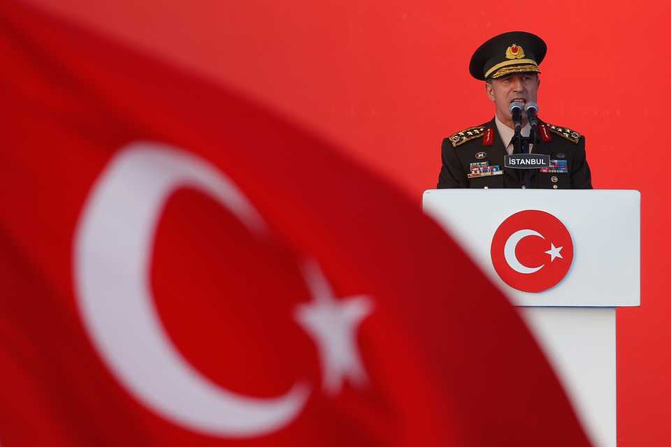 This August 7, 2016 file photo shows Turkey's Chief of Staff General Hulusi Akar delivering a speech at the Democracy and Martyrs' Rally in Istanbul.