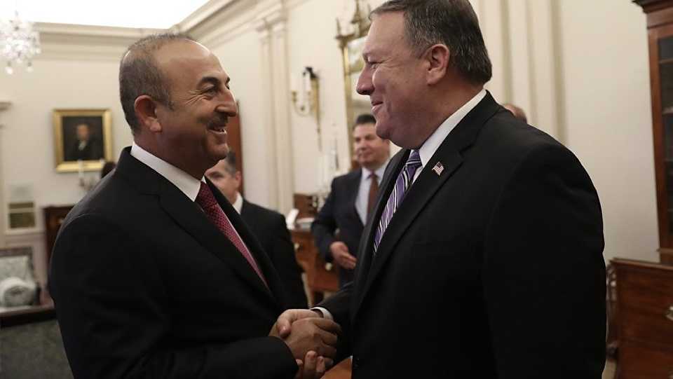 Turkish Foreign Minister Mevlut Cavusoglu meets with US Secretary of State Mike Pompeo at the State Department in Washington on June 4, 2018