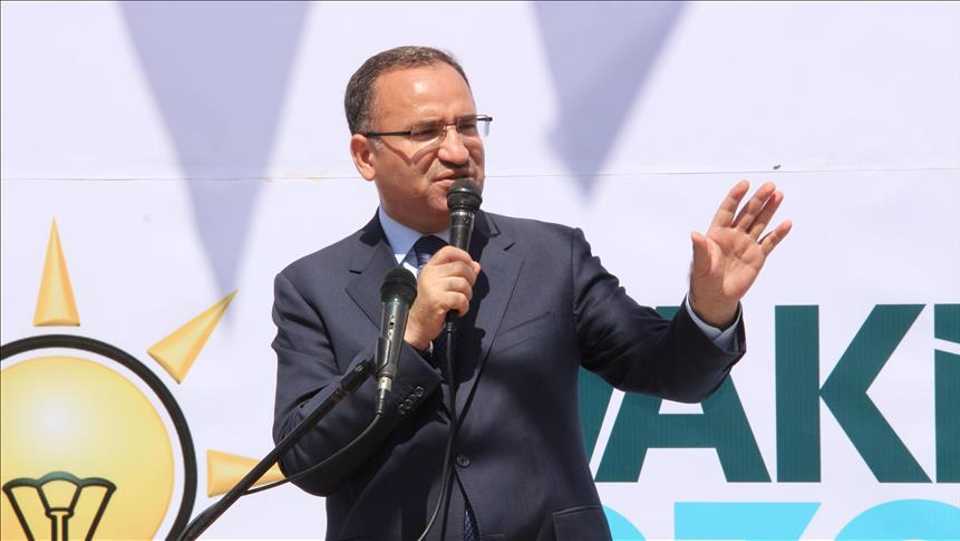 Turkey’s Deputy Prime Minister Bekir Bozdag speaking during AK Party rally.