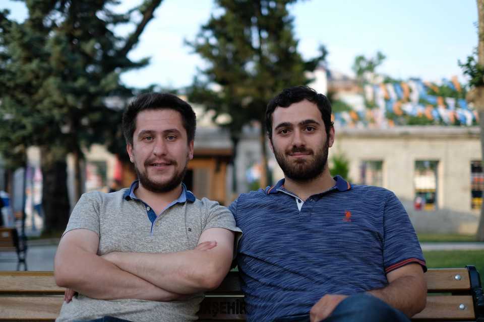 Yusuf Hacihasanoglu (L) and Omer Faruk Korkmaz (R) have been friends for 20 years and will vote for different political parties, CHP and AK Party. Uskudar, Istanbul, June 7, 2018.