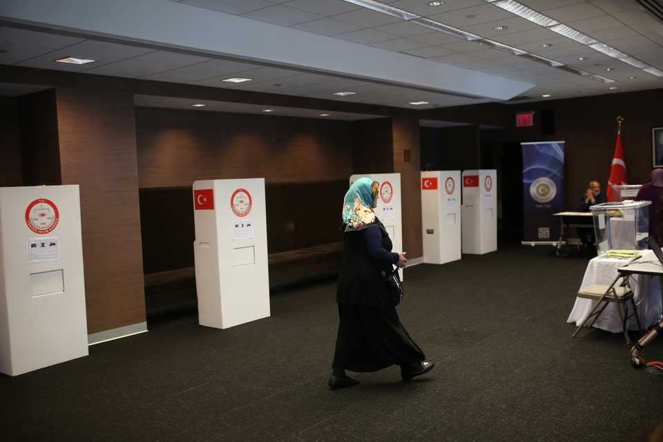 A woman is seen after casting her vote at the Turkish Consulate General in New York, United States on June 9, 2018.