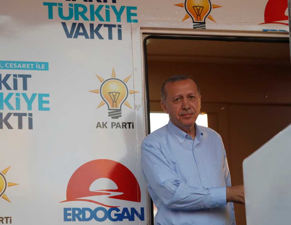 Turkish President Recep Tayyip Erdogan attends a rally in Mardin, capital of Mardin province in southeastern Turkey, June 20, 2018.