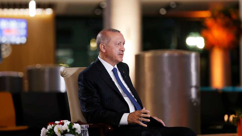 Turkish President Recep Tayyip Erdogan speaks during a TV interview in Istanbul, on June 21, 2018.