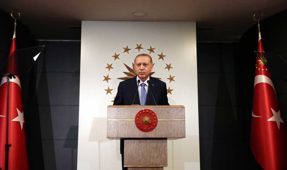 Turkish President Recep Tayyip Erdogan speaks during a press conference in Istanbul, Turkey on June 24, 2018.