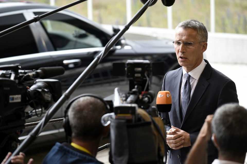 NATO Secretary-General Jens Stoltenberg answers journalists during a Foreign Affairs and Defense ministers meeting in Luxembourg on June 25, 2018.