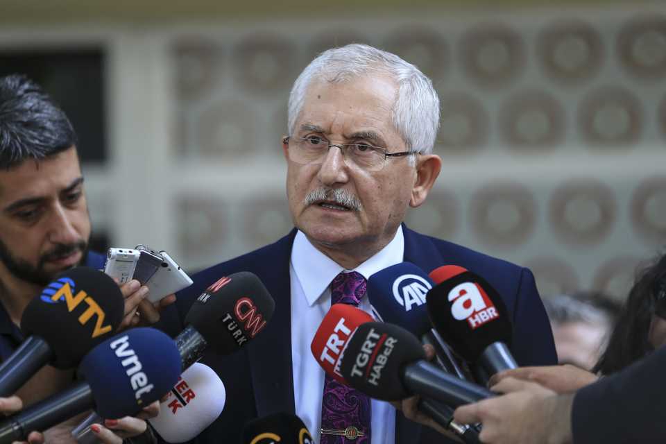 Sadi Guven, head of the Supreme Election Council, speaks to reporters in the Turkish capital Ankara on June 25, 2018.