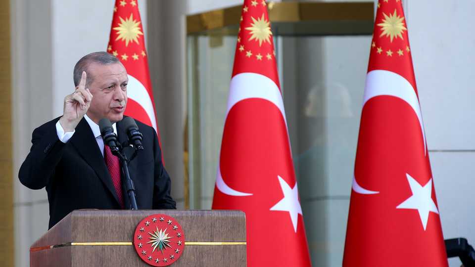 Turkish President Recep Tayyip Erdogan delivers a speech during his inauguration ceremony at Presidential Complex in Ankara, Turkey on July 9, 2018.