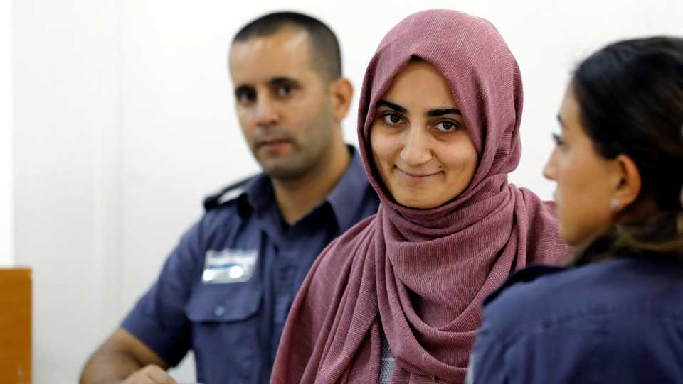 Turkish citizen, Ebru Ozkan, who was arrested last month, is brought to an Israeli military court near Migdal, Israel on July 8, 2018. She was released on bail, pending trial, on Wednesday, July 11, 2018.