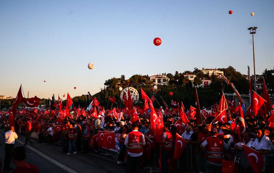 People gather to mark July 15 defeated coup's 2nd anniversary in Istanbul, Turkey on July 15, 2018.