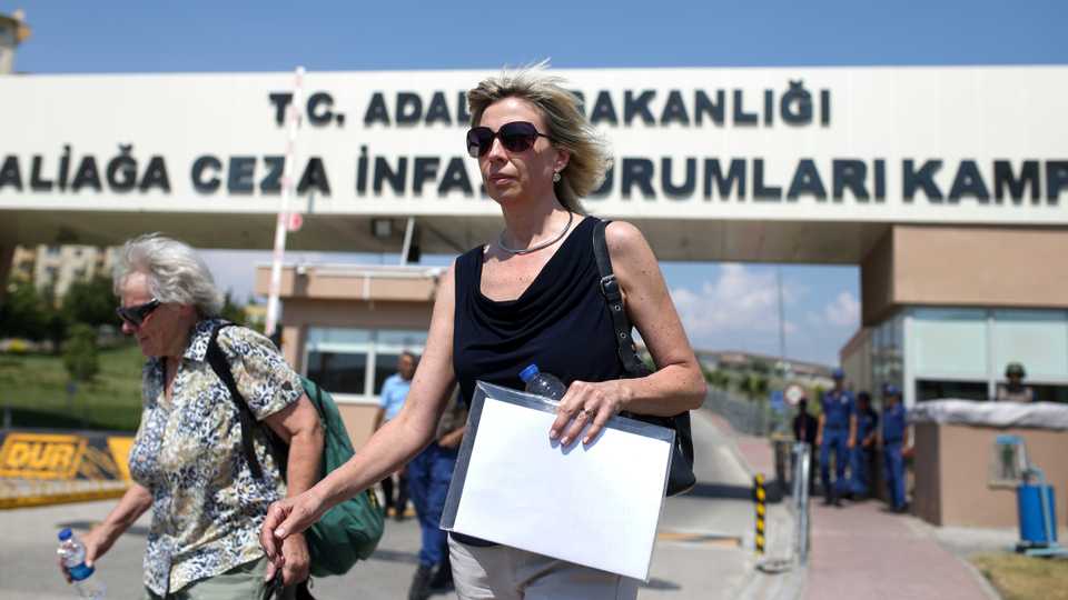 Norine Brunson, the wife of jailed US pastor Andrew Brunson leaves a prison complex in Aliaga, Izmir province, western Turkey, after attending his trial at a court inside the complex, Wednesday, July 18.