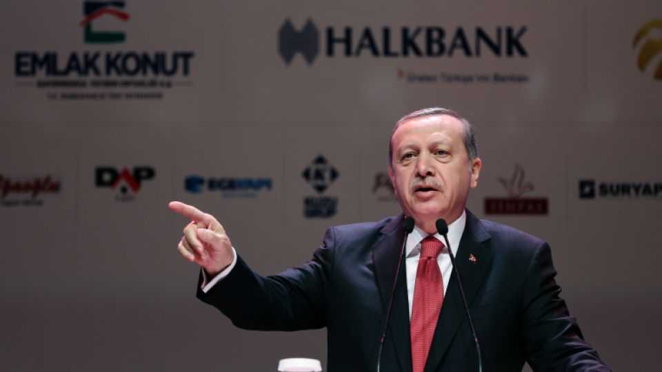 Turkish President Recep Tayyip Erdogan delivers a speech at Urban Transformation and Smart Cities Congress, at Halic Congress Center, in Istanbul on April 11, 2016.