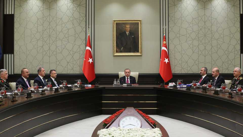 Turkish President Recep Tayyip Erdogan (C) chairs a first meeting of National Security Council (MGK) presidential elections at the Presidential Complex in Ankara, Turkey on July 30, 2018.