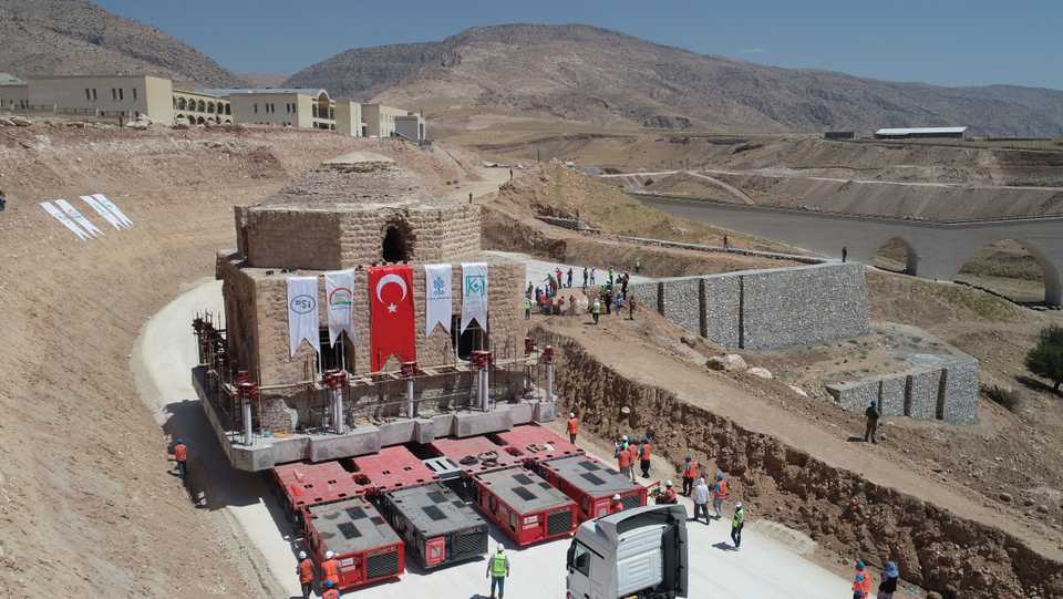 The 13th-century Artuqid-era bathhouse being relocated to Hasankeyf Cultural Park, in Batman, Turkey on August 6, 2018.