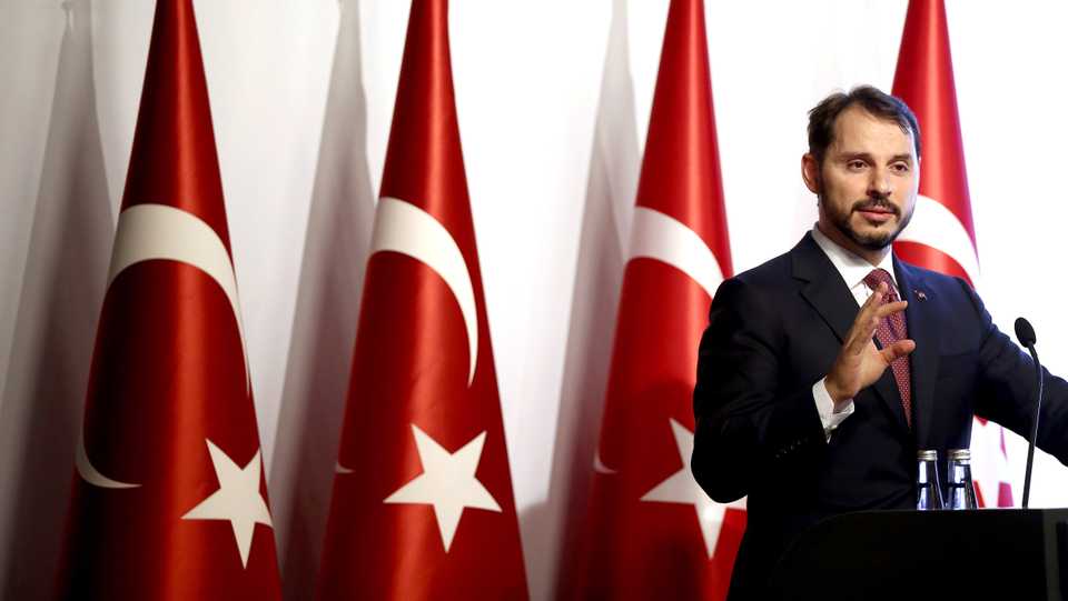 Tukey's Treasury and Finance Minister Berat Albayrak speaks at an event introducing the 