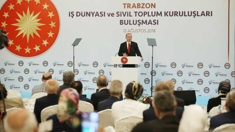 Turkey's President Recep Tayyip Erdogan speaks in Trabzon over the ongoing differences between the US and Turkey.