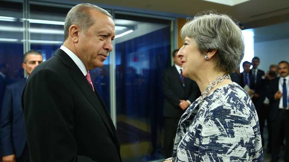 Turkish President Recep Tayyip Erdogan and UK Prime Minister Theresa May. File.