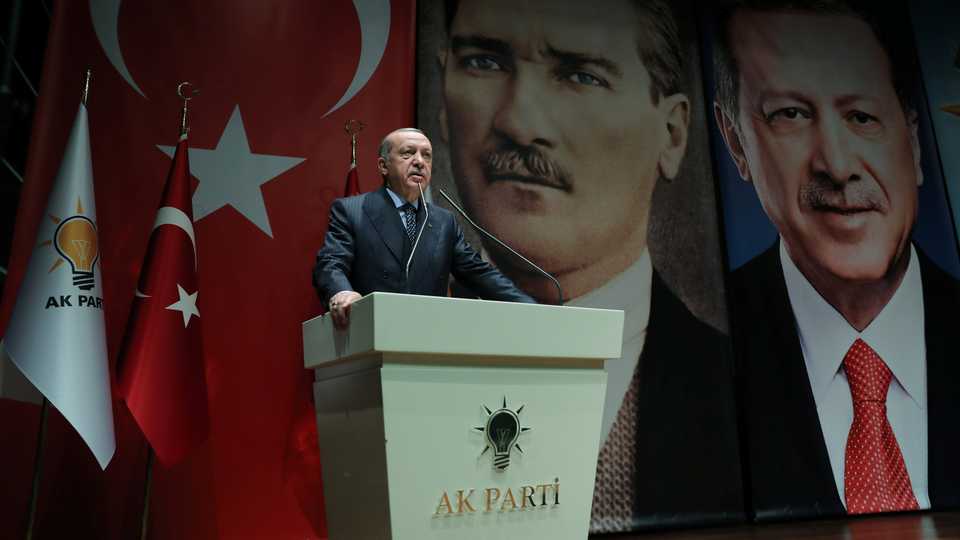 Turkey's President Recep Tayyip Erdogan speaks to governing AK Party officials in Ankara, Turkey on September 14, 2018.