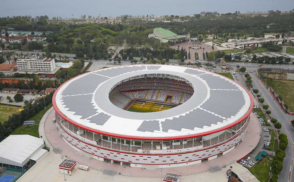 An aerial view of Antalya Stadium, opened to public in 2015, in Antalya, Turkey on April 05, 2018.