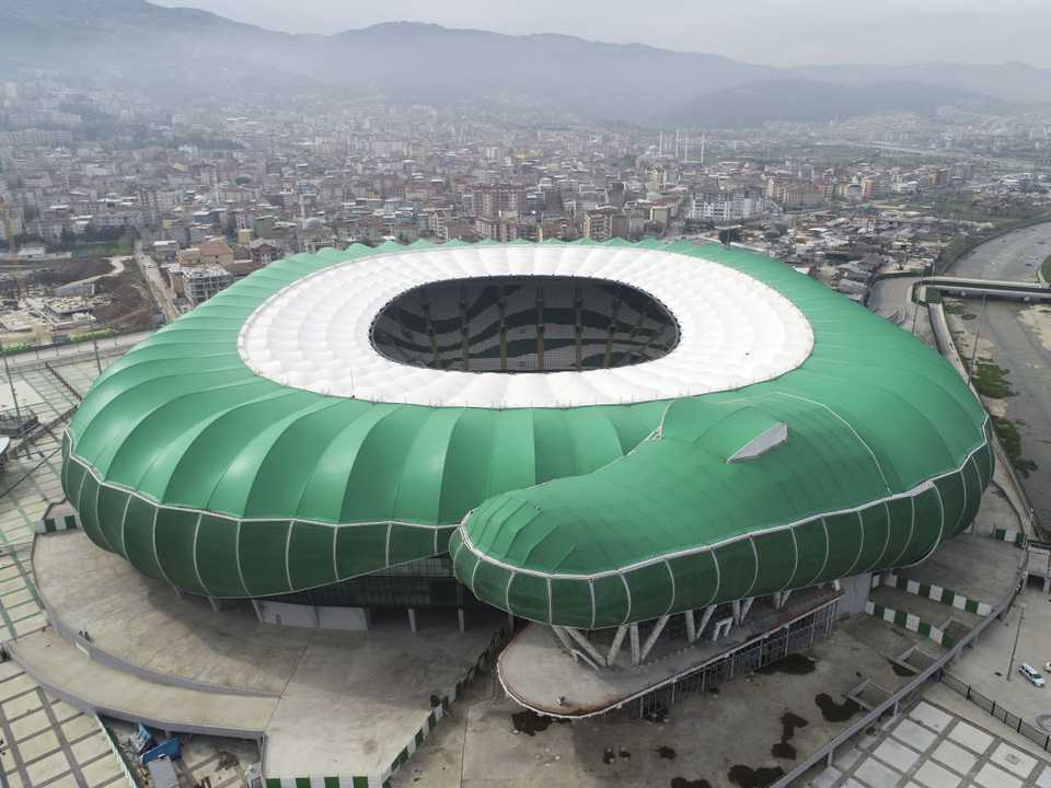 An aerial view of Timsah (Crocodile) Arena, opened to the public in 2015 with the capacity of 43,361 people, in Bursa, Turkey on April 5, 2018.