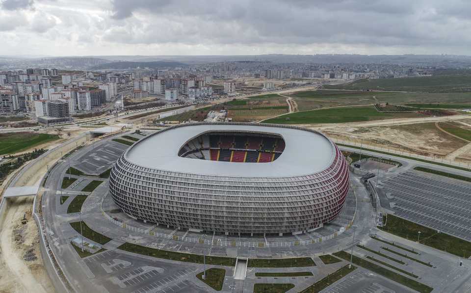 An aerial view of Gaziantep Stadium, opened to the public in 2017 with the capacity of 33,502, in Gaziantep, Turkey on April 5, 2018.