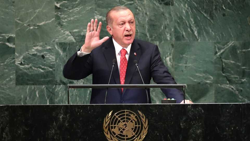 Turkey's President Recep Tayyip Erdogan addresses the 73rd session of the United Nations General Assembly at UN headquarters in New York, US, September 25, 2018.