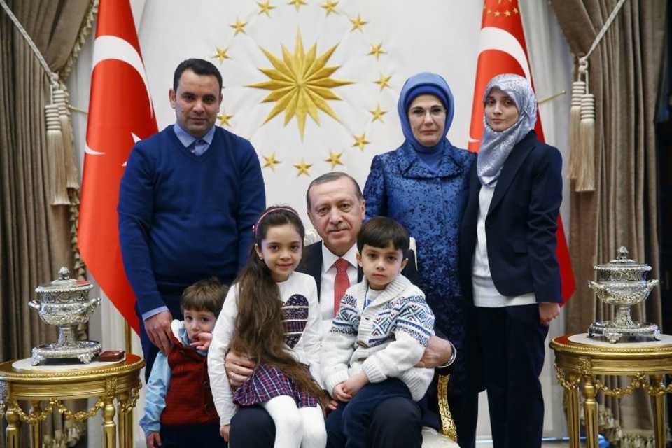 President Recep Tayyip Erdogan and his wife Emine Erdogan host Bana Alabed and her family at the Presidential Palace in Ankara on December 21, 2016.