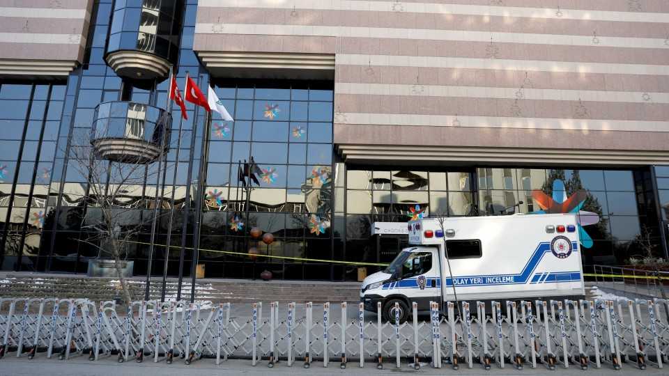 A Turkish police forensic vehicle parked outside the art gallery in Ankara, where Russia's Ambassador to Turkey Andrey Karlov was assassinated on December 20, 2016. 