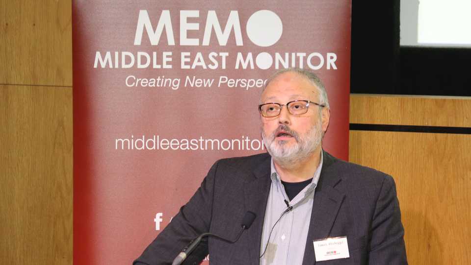 Saudi dissident Jamal Khashoggi speaks at an event hosted by Middle East Monitor in London Britain, September 29, 2018.