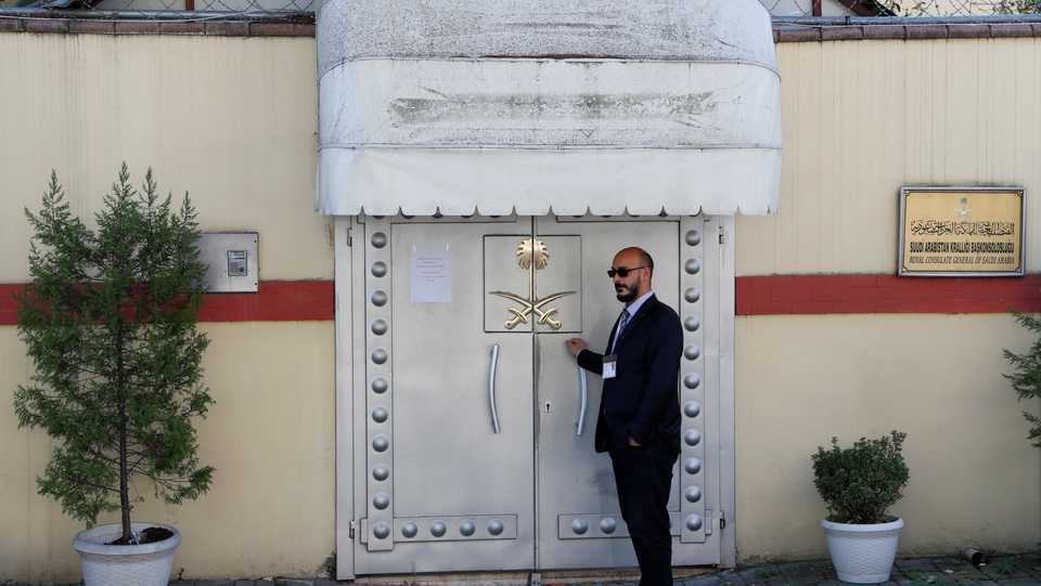A member of security staff stands at the entrance of Saudi Arabia's consulate in Istanbul, Turkey October 28, 2018.
