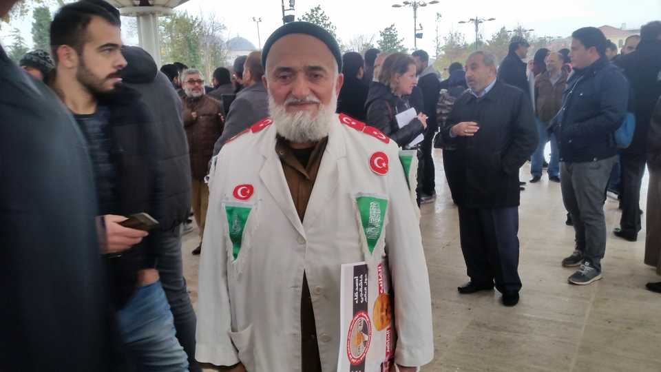 Necati Kilicaslan, a 68 year-old resident of Istanbul, was in the crowd of funeral attendance. He wore a traditional robe Muslim Turks wear on their journey to Mecca and Medina, the two holiest places in Islam.