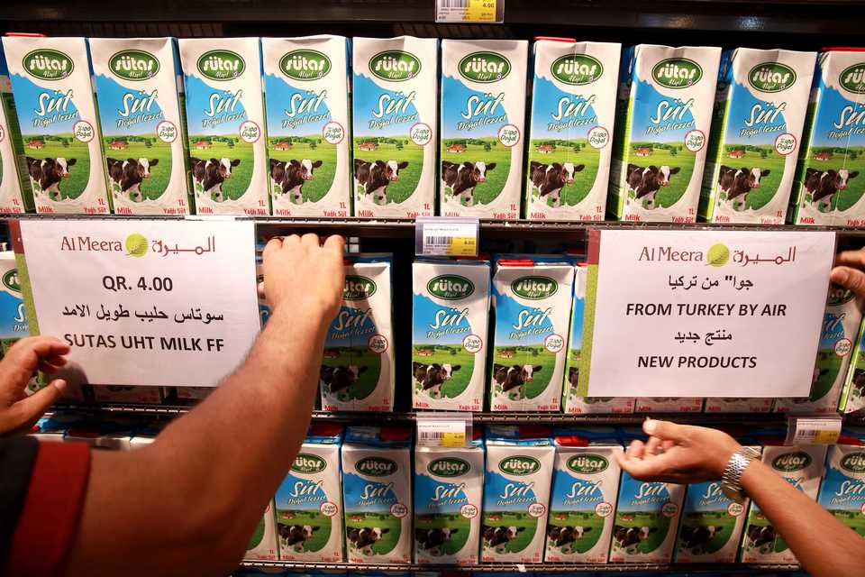 Al Meera market in Doha, Qatar stocked Turkish products flown in to mitigate the impact of the Gulf blockade. June 9, 2017.