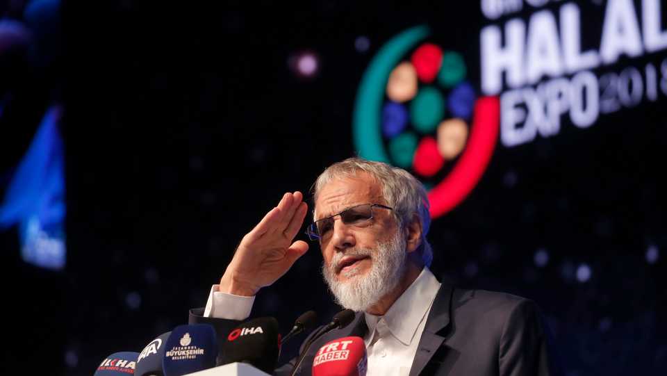 World-famous musician, lyricist and educator Yusuf Islam also known as Cat Stevens, makes a speech as he attends the World Halal Summit 2018 in Istanbul, Turkey. (November 29, 2018)