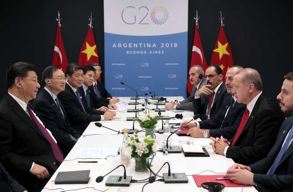 Turkish President Recep Tayyip Erdogan meets with his Chinese counterpart Xi Jinping in Buenos Aires.