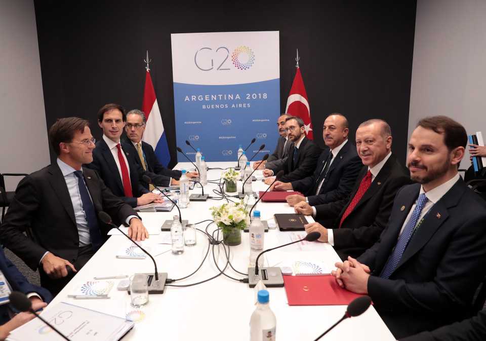 Turkey's President Recep Tayyip Erdogan holding talks with a Dutch delegation headed by Danish Prime Minister Mark Rutte.