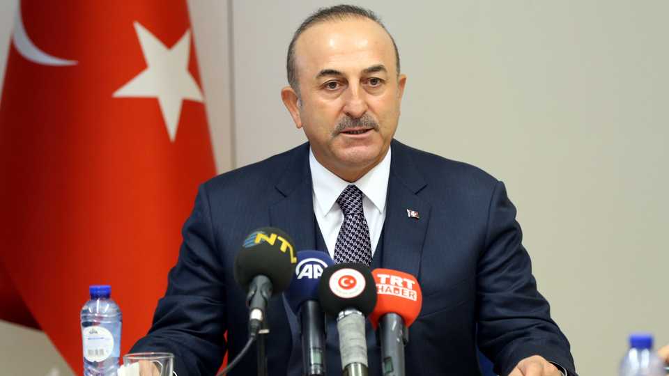 Turkish Foreign Minister Mevlut Cavusoglu speaks during a press conference after he attended the NATO Foreign Ministers' meeting in Brussels, Belgium on December 05, 2018.