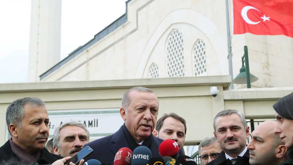 Turkish President Tayyip Erdogan talks to journalists in Istanbul, Turkey December 7, 2018.