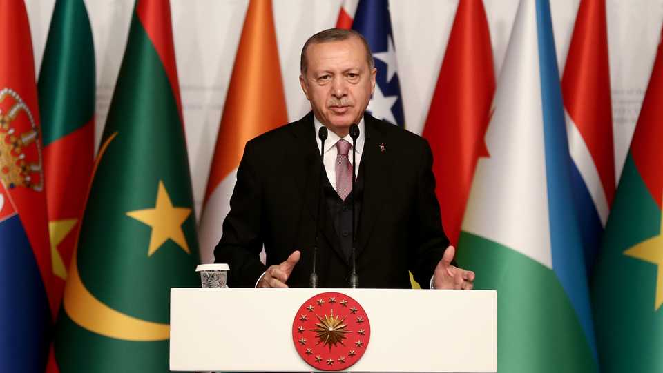 President of Turkey Recep Tayyip Erdogan speaks at The First Judicial Conference of the Constitutional/Supreme Courts of The Organization of Islamic Cooperation Member/Observer States (J-OIC) on 