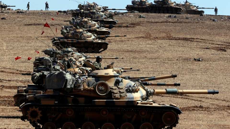 Turkish tanks are seen near Iraqi border on September 13, 2018.