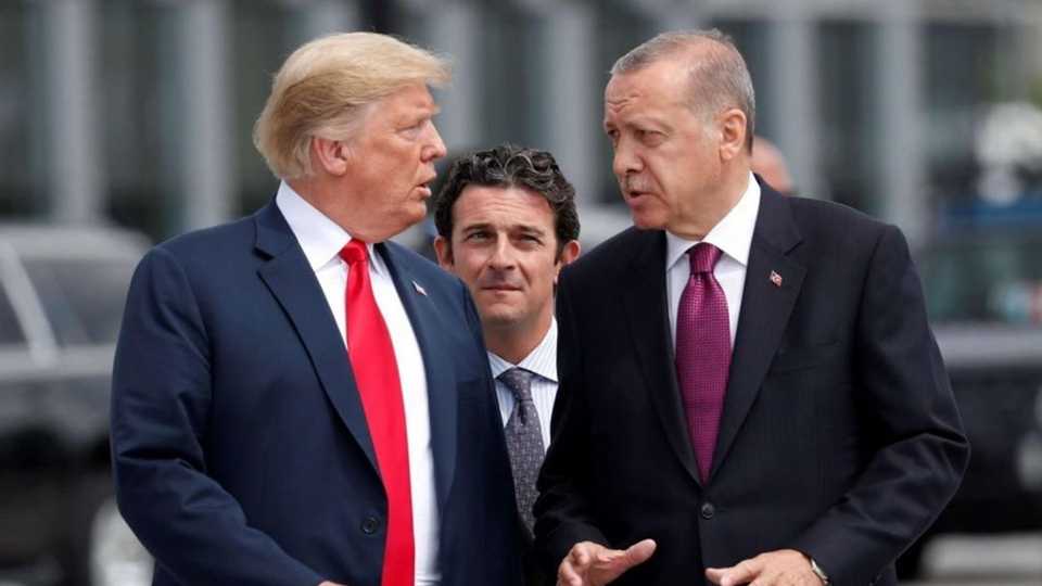 US President Donald Trump and Turkish President Tayyip Erdogan at the NATO summit in Brussels, Belgium on July 11, 2018.