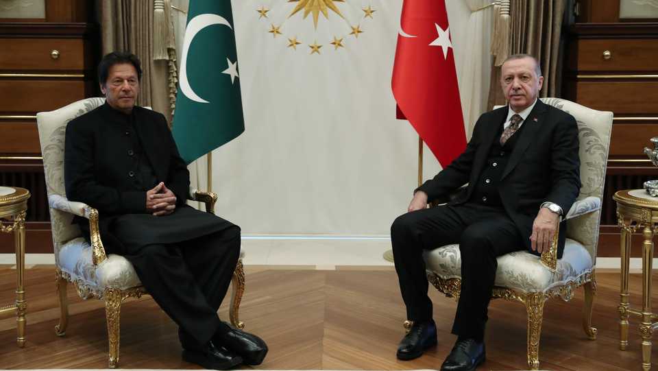 Turkish President Recep Tayyip Erdogan meets with Pakistani Prime Minister Imran Khan at the Presidential Palace in Ankara, Turkey on January 4, 2019.