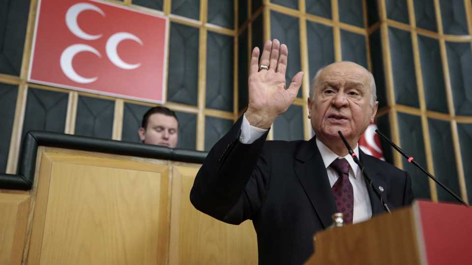 Turkey's Nationalist Movement Party's (MHP) Leader Devlet Bahceli speaks during his party's group meeting at the Turkish Grand National Assembly, in Ankara, Turkey on January 08, 2019.