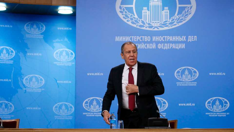 Russia's Foreign Minister Sergey Lavrov speaks during the annual news conference in Moscow, Russia, January 16, 2019.